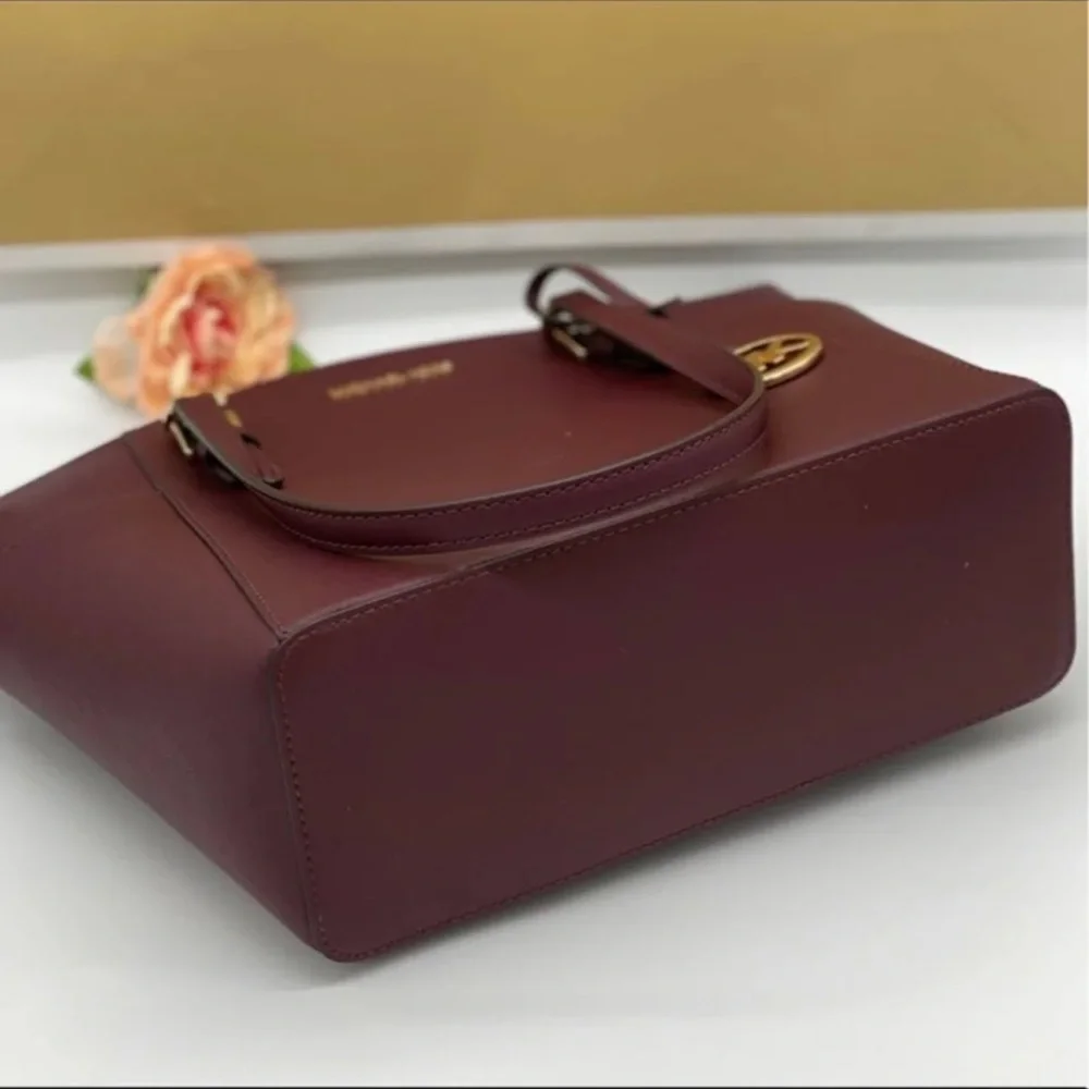 MICHAEL KORS Charlotte Large Leather Top-Zip Tote Dark Cherry NWT